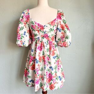Altar'd State Women Floral Mini Puff Sleeve Dress Medium Coquette Resort Spring